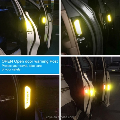 Picture of 4Pcs Set Car Door Stickers Universal Safety Warning Mark OPEN High Reflective Tape Motorcycle Bike Helmet Sticker  