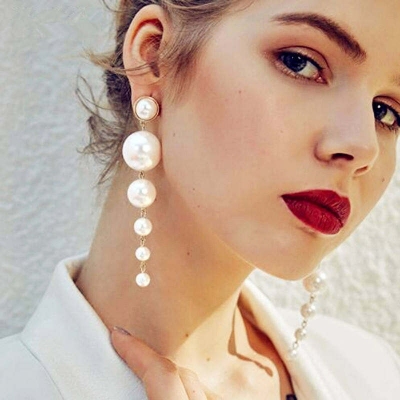 Picture of Fashion gold pearl drop earrings For Women White 45 MM