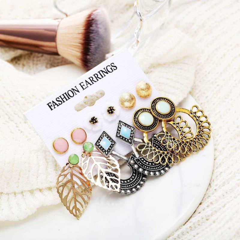 Picture of 6-piece earrings for women fashion hollow flower and leaf card earrings Multicolor 25 MM