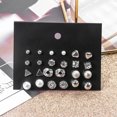 Picture of New Trendy 12 Pairs Pearl Stud Earrings Set for Girls Simple Stylish - Trendy Earrings Set for Women  2 MM