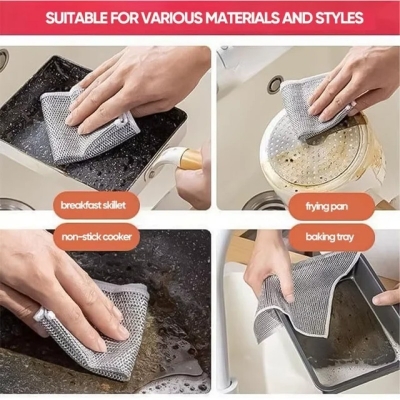 Picture of 3/5 Pcs ( double Lear )Kitchen Plastic Metal mix Wire Dishwashing rags Multipurpose Dish Cloth Microfabric Cleaning Cloth Non Scratch Wire DishCloth  