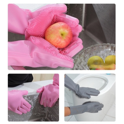 Picture of Food grade durable adult kitchen household soft silicone hand .washing bowl dish gloves Multicolor 