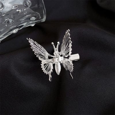 Picture of 1 pair Moving Butterfly Hairpin Super Fairy Three-dimensional Alloy Grab Clip Retro Duckbill Clip Hair Accessories  