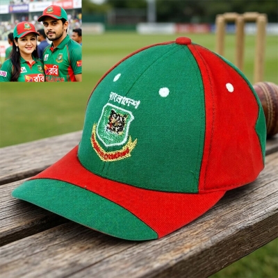Picture of Bangladesh Cricket Supporter Cap Embroidered Tiger Logo Adjustable Snapback Baseball Hat Green Red National Flag Color Cotton Sports Cap for Men Women Youth Outdoor Travel Cricket Match Fan Accessories - One size
