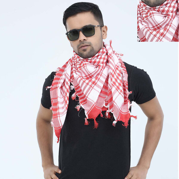 Picture of Premium Head Cover Factory Direct Supply Set A Arab scarf Soft Cotton Cloth Comfortable Winter Fabric Haji Rumal Gamcha Hijab Muslim Busana Nice Design Islamic Item Tie Cap Hazi Pagri Towel Men Women Hejab Tupi Hat for all Black & Red Color (One size)