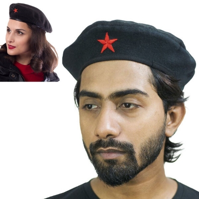 Picture of Che Guevara Popular Hat Factory Direct Supply Cuban Revolutionist Cotton Fabric Autumn And Winter Star Badge Military Cap Fancy Dress Party Accessory All-Match for Men Women Sports Fashion Item Black/Red Color (One size)
