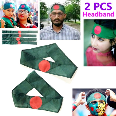 Picture of Premium 2 PCS Bangladesh National Flag Headband Factory Direct Supply Set A China Fabric Potaka Show Patriotism Any Occasion Celebrate Victory Independence Day Stationery Craft Green Red Color for Men & Women-Sticky Notes Gift Item