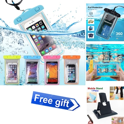 Picture of Universal Waterproof Mobile Pouch Bag protect your personal cell phone credit card and money for rainy day Underwater Swimming Diving Snow Rain forest Transparent Dry PVC Ultimate Touch screen Cover Cases Multicolor Combo (Phone Stand Free Gift)