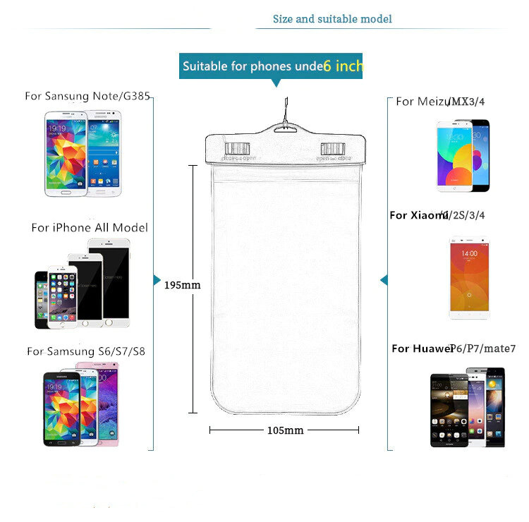 Picture of Universal Waterproof Mobile Pouch Bag protect your personal cell phone credit card and money for rainy day Cover With Lanyard Underwater Swimming Diving Snow Rain forest Transparent Dry PVC Ultimate Touch screen Cases Multicolor