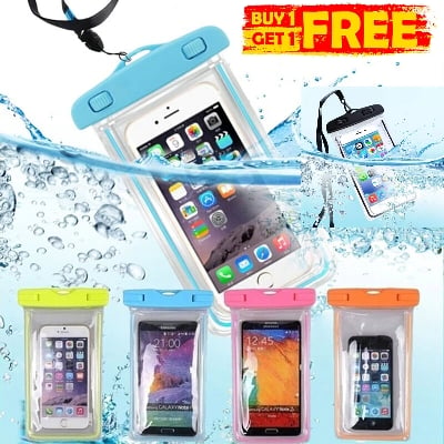 Picture of Universal Waterproof Mobile Pouch Bag protect your personal cell phone credit card and money for rainy day Underwater Swimming Diving Snow Rain forest Transparent Dry PVC Ultimate Touch screen Cover Cases Multicolor Combo (Buy 1 Get 1 Free)