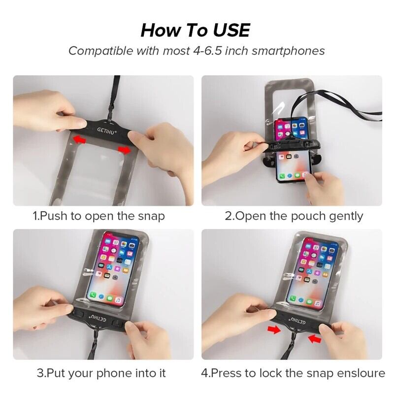 Picture of Universal Waterproof Mobile Pouch Bag protect your personal cell phone credit card and money for rainy day Underwater Swimming Diving Snow Rain forest Transparent Dry PVC Ultimate Touch screen Cover Cases Multicolor Combo (Buy 1 Get 1 Free)