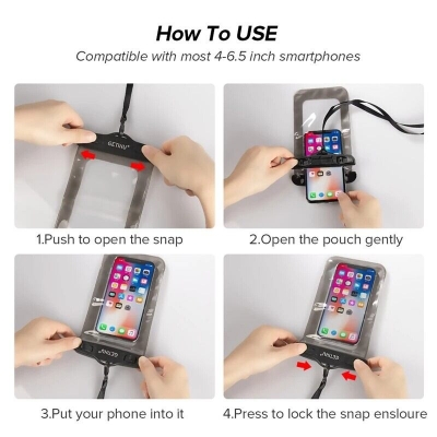 Picture of Universal Waterproof Mobile Pouch Bag protect your personal cell phone credit card and money for rainy day Underwater Swimming Diving Snow Rain forest Transparent Dry PVC Ultimate Touch screen Cover Cases Multicolor Combo (Buy 1 Get 1 Free)