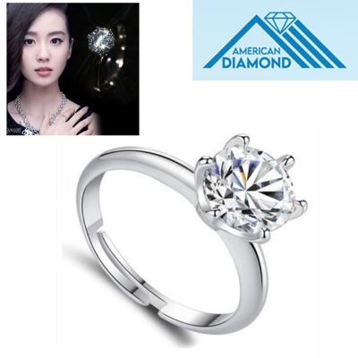 Picture of American Diamond Finger Ring Factory Direct Supply Set A - Adjustable 6 Claws Snowflakes Angti Mossonite Zircon 1 Carat Stone Birthday Wedding Engagement Bridal Party Jewelry Gift Item for Female White Color