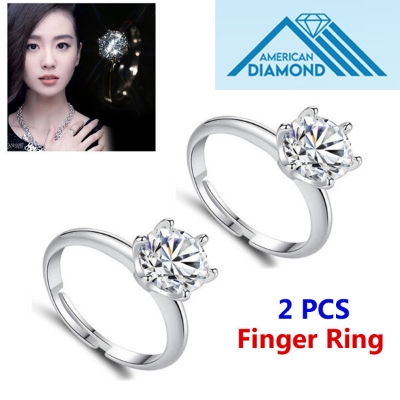 Picture of 2 PCS American Diamond Finger Ring Factory Direct Supply Set A - Adjustable 6 Claws Snowflakes Angti Mossonite Zircon 1 Carat Stone Birthday Wedding Engagement Bridal Party Hot Selling Jewelry Gift Item for Women Silver Color Combo - White 