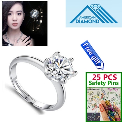 Picture of American Diamond Finger Ring Factory Direct Supply Set A - Adjustable 6 Claws Snowflakes Angti Mossonite Zircon 1 Carat Stone Birthday Wedding Engagement Bridal Party Jewelry Item for Female White Color Combo (25 PCS Safety Pins Free Gift)