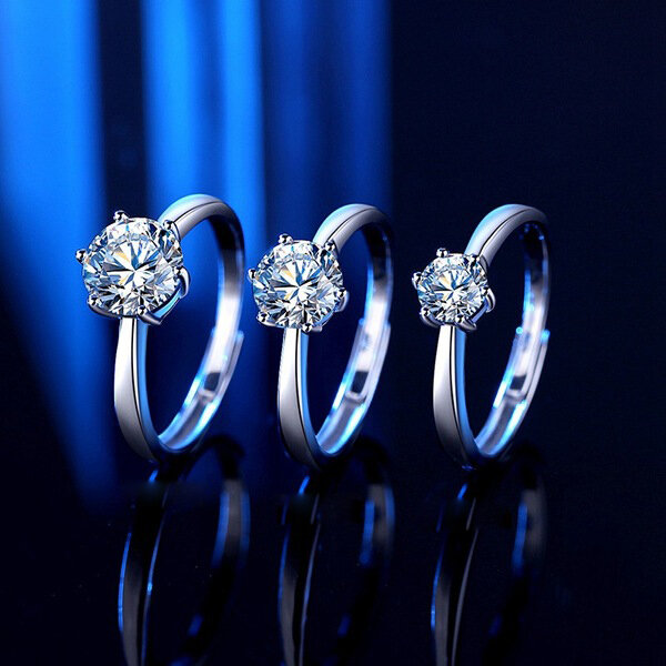 Picture of American Diamond Finger Ring Factory Direct Supply Set A - Adjustable 6 Claws Snowflakes Angti Mossonite Zircon 1 Carat Stone Birthday Wedding Engagement Bridal Party Jewelry Item for Female White Color Combo (25 PCS Safety Pins Free Gift)