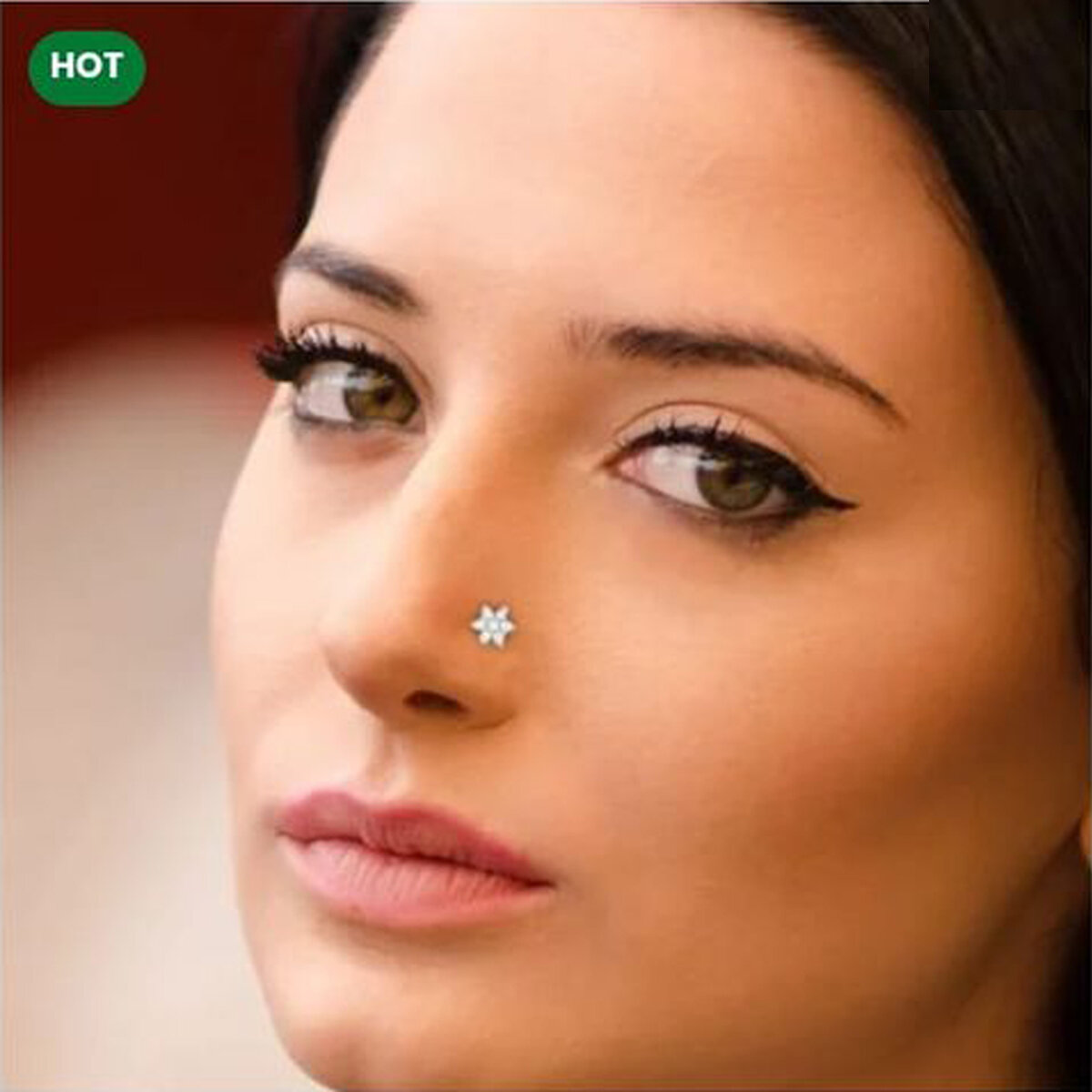 Picture of 24k Gold Water Drop Diamond Cut Seven Stone Nose Pin -12cn Wedding Engagement Bridal Jewelry Gift Item for Female Party Nakful White Color