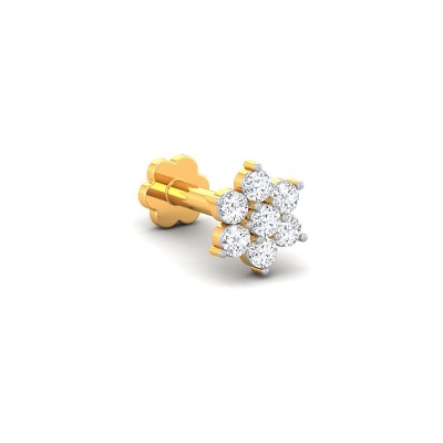 Picture of 24k Gold Water Drop Diamond Cut Seven Stone Nose Pin -12cn Wedding Engagement Bridal Jewelry Gift Item for Female Party Nakful White Color