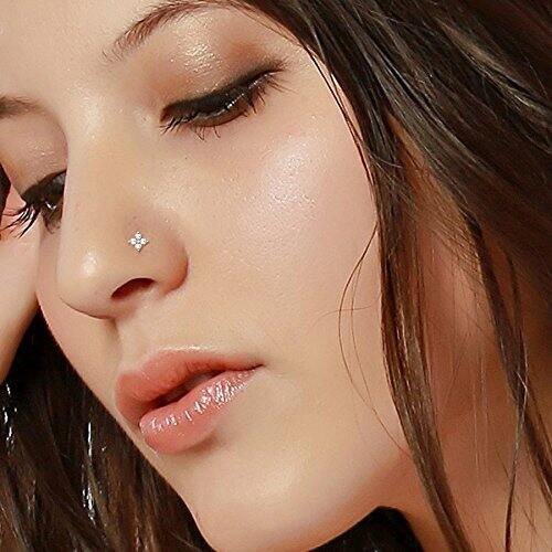 Picture of 4k Gold Water Drop Diamond Cut Four Stone Nose Pin -12cn Wedding Engagement Bridal Jewelry Gift Item for Female Party Nakful White Color Combo (25 PCS Safety Pins Free Gift)