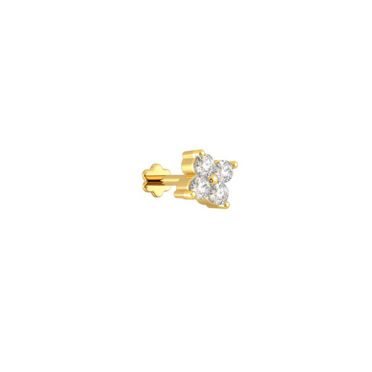 Picture of 4k Gold Water Drop Diamond Cut Four Stone Nose Pin -12cn Wedding Engagement Bridal Jewelry Gift Item for Female Party Nakful White Color Combo (25 PCS Safety Pins Free Gift)