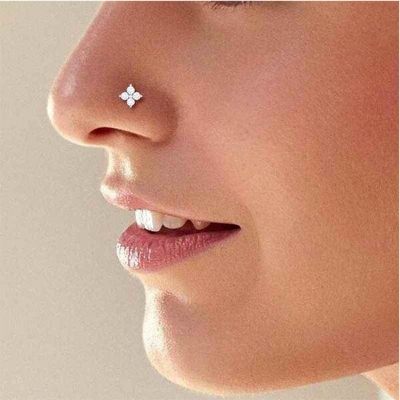 Picture of 4k Gold Water Drop Diamond Cut Four Stone Nose Pin -12cn Wedding Engagement Bridal Jewelry Gift Item for Female Party Nakful White Color Combo (25 PCS Safety Pins Free Gift)