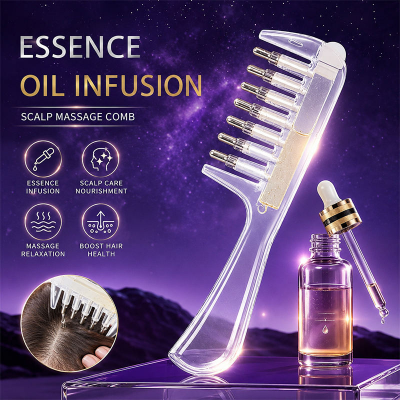 Picture of Transparent Refillable Essential Oil Hair Comb Scalp Care Applicator Brush Oil Distribution Comb Home Hair Beauty Styling Tool