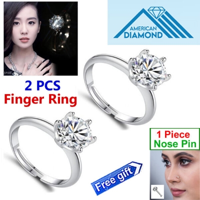 Picture of 2 Pieces American Diamond Finger Ring Factory Direct Supply Adjustable 6 Claws Snowflakes Angti Mossonite Zircon Birthday Wedding Engagement Bridal Party Jewelry Item for Female White Color Combo (1 Piece Nose Pin Free Gift)