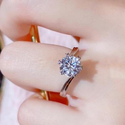 Picture of American Diamond Finger Ring Factory Direct Supply Set B - Adjustable 6 Claws Snowflakes Angti Mossonite Zircon 1 Carat Stone Birthday Wedding Engagement Bridal Party Jewelry Gift Item for Female White Color