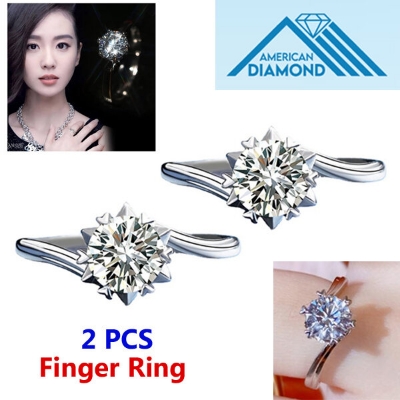 Picture of 2 PCS American Diamond Finger Ring Factory Direct Supply Set B - Adjustable 6 Claws Snowflakes Angti Mossonite Zircon 1 Carat Stone Birthday Wedding Engagement Bridal Party Jewelry Gift Item for Female White Color Combo