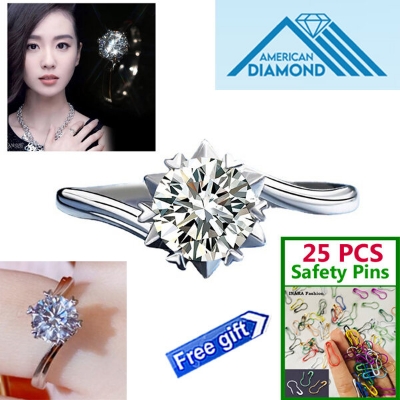 Picture of American Diamond Finger Ring Factory Direct Supply Set B - Adjustable 6 Claws Snowflakes Angti Mossonite Zircon 1 Carat Stone Birthday Wedding Engagement Bridal Party Jewelry Item for Female White Color Combo (25 PCS Safety Pins Free Gift)