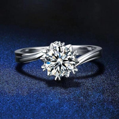 Picture of American Diamond Finger Ring Factory Direct Supply Set B - Adjustable 6 Claws Snowflakes Angti Mossonite Zircon 1 Carat Stone Birthday Wedding Engagement Bridal Party Jewelry Item for Female White Color Combo (25 PCS Safety Pins Free Gift)