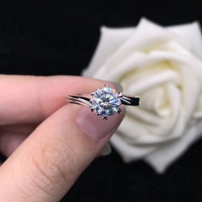 Picture of 2 PCS American Diamond Finger Ring Factory Direct Supply Set B - Adjustable 6 Claws Snowflakes Angti Mossonite Zircon 1 Carat Stone Birthday Wedding Engagement Bridal Party Jewelry Item for Female White Color Combo (1 Piece Nose Pin Free Gift)