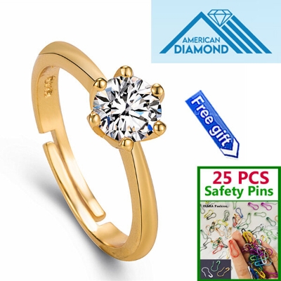 Picture of American Diamond 24k Gold Water Drop Finger Ring Factory Direct Supply Set C - Adjustable Snowflake Angti Mossonite Zircon 1 Carat Stone Birthday Wedding Engagement Bridal Party Jewelry for Female Golden Color Combo (25 PCS Safety Pins Free Gift)