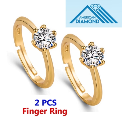 Picture of 2 PCS American Diamond 24k Gold Water Drop Finger Ring Factory Direct Supply Set C - Adjustable 6 Claws Snowflakes Angti Mossonite Zircon 1 Carat Stone Birthday Wedding Engagement Bridal Party Jewelry Gift Item for Female Golden Color Combo