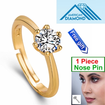 Picture of American Diamond 24k Gold Water Drop Finger Ring Factory Direct Supply Set C - Adjustable Snowflake Angti Mossonite Zircon 1 Carat Stone Birthday Wedding Engagement Bridal Party Jewelry for Female Colored Combo (1 Piece Nose Pin Free Gift)
