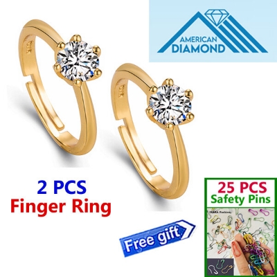 Picture of 2 PCS American Diamond 24k Gold Water Drop Finger Ring Factory Direct Supply Set C - Adjustable Snowflake Angti Mossonite Zircon 1 Carat Stone Birthday Wedding Engagement Bridal Party Jewelry for Female Colored Combo (25 PCS Safety Pins Free Gift)