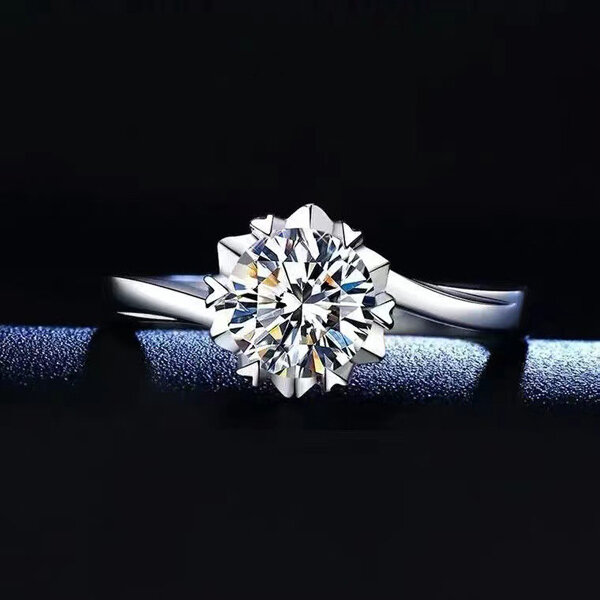 Picture of 2 PCS American Diamond Finger Ring Factory Direct Supply Set D - Adjustable 6 Claws Snowflakes Angti Mossonite Zircon 1 Carat Stone Birthday Wedding Engagement Bridal Party Jewelry Item for Female White Color Combo (25 PCS Safety Pins Free Gift)