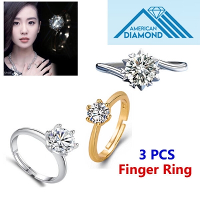 Picture of 3 PCS American Diamond 24k Gold Water Drop Finger Ring Factory Direct Supply Set E - Adjustable 6 Claws Snowflakes Angti Mossonite Zircon 1 Carat Stone Birthday Wedding Engagement Bridal Party Jewelry Gift Item for Female White Color Combo