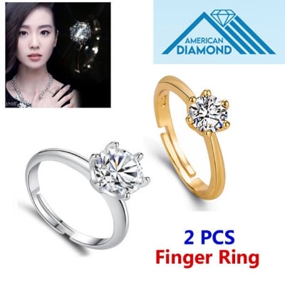 Picture of 2 Pieces American Diamond 24k Gold Water Drop Finger Ring Set F - Adjustable 6 Claws Snowflakes Angti Mossonite Zircon Stone Birthday Wedding Engagement Bridal Party Jewelry Gift for Women White Color Combo