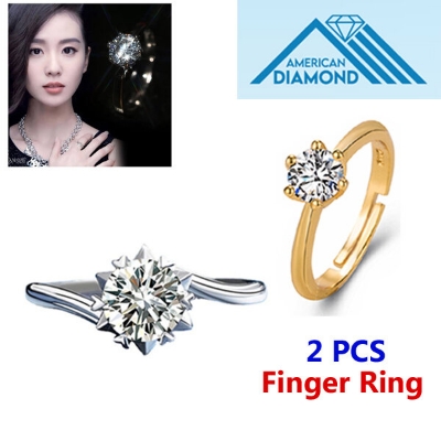 Picture of 2 PCS American Diamond 24k Gold Water Drop Finger Ring Factory Direct Supply Set G - Adjustable 6 Claws Snowflakes Angti Mossonite Zircon 1 Carat Stone Birthday Wedding Engagement Bridal Party Jewelry Gift Item for Female White Color Combo