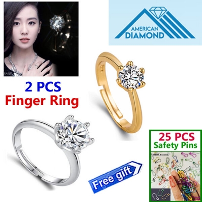 Picture of 2 PCS American Diamond 24k Gold Water Drop Finger Ring Factory Direct Supply Set F - Adjustable Snowflake Angti Mossonite Zircon 1 Carat Stone Birthday Wedding Engagement Bridal Party Jewelry for Female Colored Combo (25 PCS Safety Pins Free Gift)
