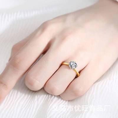Picture of 2 PCS American Diamond 24k Gold Water Drop Finger Ring Factory Direct Supply Set F - Adjustable Snowflake Angti Mossonite Zircon 1 Carat Stone Birthday Wedding Engagement Bridal Party Jewelry for Female Colored Combo (1 Piece Nose Pin Free Gift)