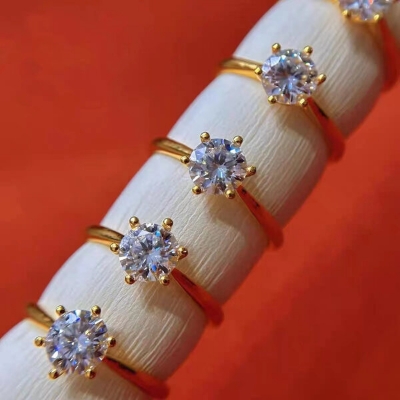 Picture of 2 PCS American Diamond 24k Gold Water Drop Finger Ring Factory Direct Supply Set G - Adjustable Snowflake Angti Mossonite Zircon 1 Carat Stone Birthday Wedding Engagement Bridal Party Jewelry for Female Colored Combo (1 Piece Nose Pin Free Gift)