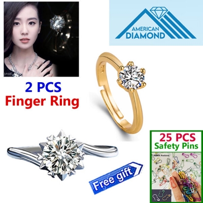 Picture of 2 Pieces American Diamond 24k Gold Water Drop Finger Ring Factory Direct Supply Adjustable Snowflake Angti Mossonite Zircon 1 Carat Stone Birthday Wedding Engagement Bridal Party Jewelry for Female (25 PCS Safety Pins Free Gift)