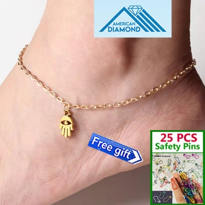 Picture of American Popular Fatima Hand Pendant Chain Anklet 24K Gold Water Drop Payel Foot Accessories Nupur Birthday Wedding Engagement Bridal Party Jewelry for WomenGolden & Silver Color + Free Gift 25 PCS Safety Pins