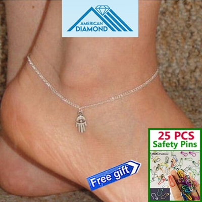 Picture of American Popular Fatima Hand Pendant Chain Anklet 24K Gold Water Drop Payel Foot Accessories Nupur Birthday Wedding Engagement Bridal Party Jewelry for WomenGolden & Silver Color + Free Gift 25 PCS Safety Pins