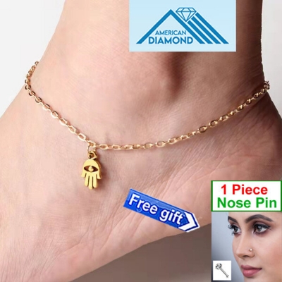 Picture of American Popular Fatima Hand Pendant Chain Anklet Factory Direct Supply 24K Gold Water Drop Mossonite Zircon Payel Foot Accessories Nupur Birthday Wedding Engagement Bridal Party Jewelry for Female Golden/Silver Color (1 Piece Nose Pin Free Gift)