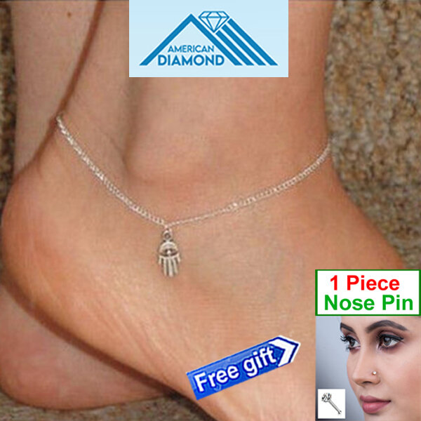Picture of American Popular Fatima Hand Pendant Chain Anklet Factory Direct Supply 24K Gold Water Drop Mossonite Zircon Payel Foot Accessories Nupur Birthday Wedding Engagement Bridal Party Jewelry for Female Golden/Silver Color (1 Piece Nose Pin Free Gift)
