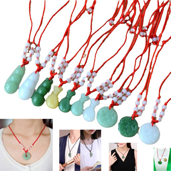 Picture of Organic Glass Popular Red Rope Beaded Pendant Factory Direct Supply All-Match Couple Multiple Necklace Imitation Peace Stone Mala Stall Temple Exhibition Hot Selling Jewelry Accessories Birthday Party Fair Festival Gift For Men/Women Green Color