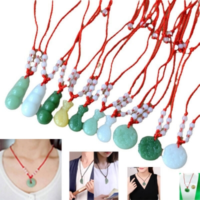 Picture of Organic Glass Popular Red Rope Beaded Pendant Factory Direct Supply All-Match Couple Multiple Necklace Imitation Peace Stone Mala Stall Temple Exhibition Hot Selling Jewelry Accessories Birthday Party Fair Festival Gift For Men/Women Green Color
